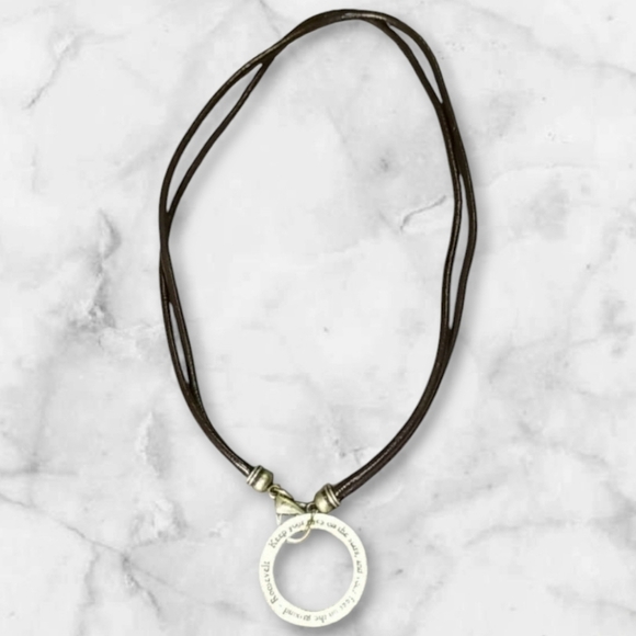 FOXY ORIGINALS Roosevelt Necklace Gold Round Pendant Faux Leather Double Strand - Picture 1 of 7